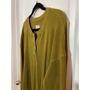Lou & Grey Olive Green Waffle Knit Henley Long Sleeve Top Womens‎ Medium M